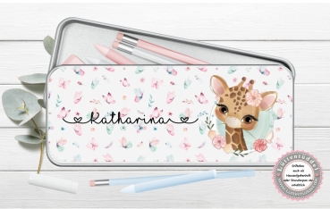 süße Stiftebox Geschenkdose Metal Giraffe Name personalisiert zur Einschulung oder nur so für Spickzettel und kleine Briefchen  von Lüttentüddel®